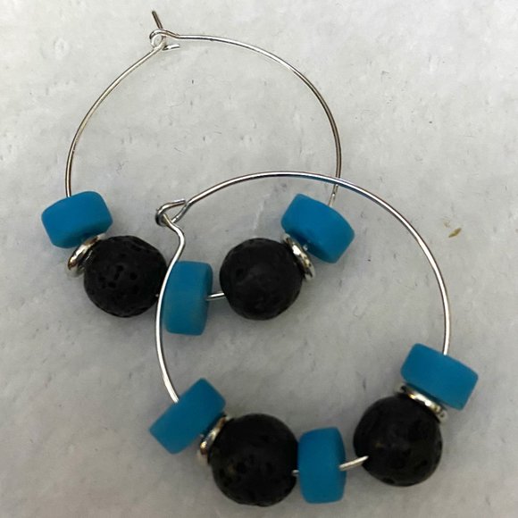 BOGO Diffuser Hoop Earrings Blue 925 Silver - Picture 2 of 2